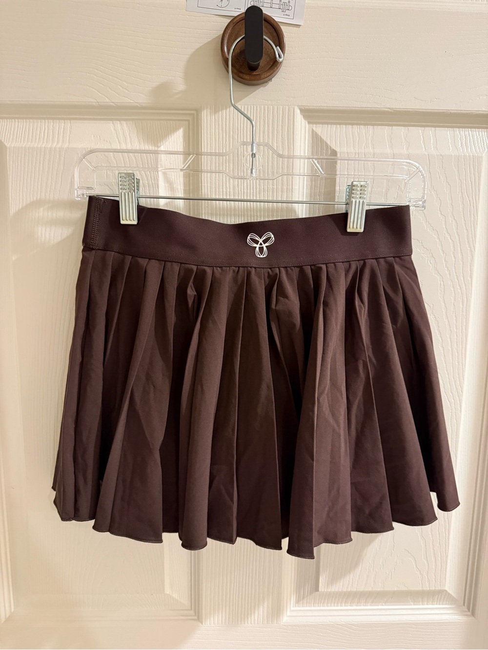 Aritzia Dark Brown Pleated Mini Skirt with Subtle Logo
